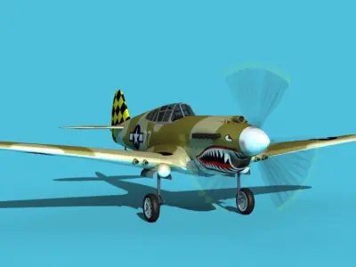 Curtiss P-40B Warhawk V05 USAAF 3D model