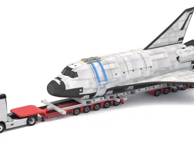 Volvo fh16 2021 and Lowboy Trailer with Space Shuttle 3D model