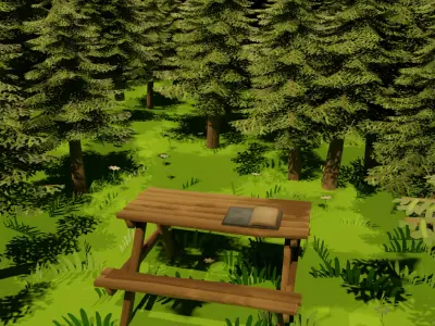 Stylized Low-Poly Picnic Table Game Ready Low-poly 3D model