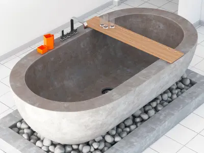 Stone bathroom on pebbles 3D model