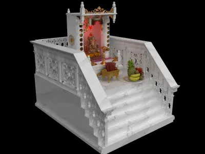 temple indian with stairs and statue 3D model
