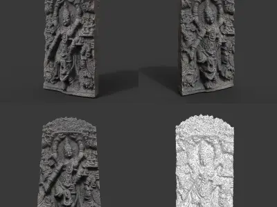 India Temple Wall modular - 221005 Low-poly 3D model