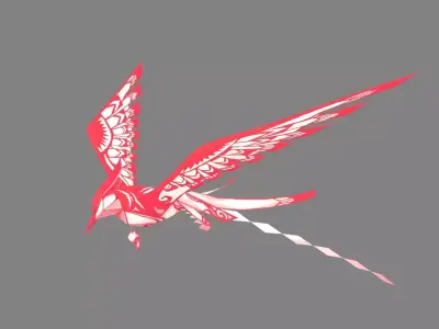 cartoon origami magpie kite - paper bird Low-poly 3D model