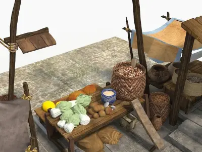 Marketplace market with tables and chairs 3D model