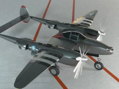 Lockheed P-38 Lighting Low-poly 3D model