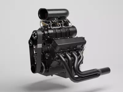 Powerful Supercharged V8 Engine Black 3D model