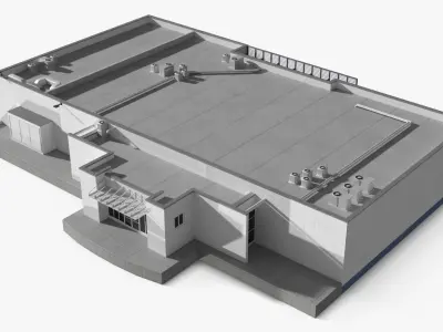 Flat Roof Building White 3D model