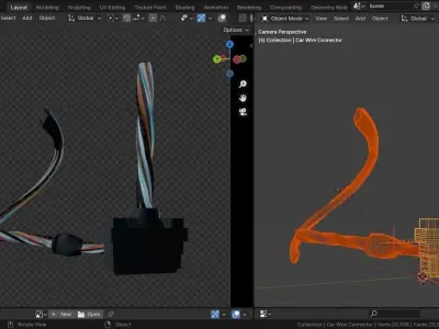 Wires with car connector Free low-poly 3D model