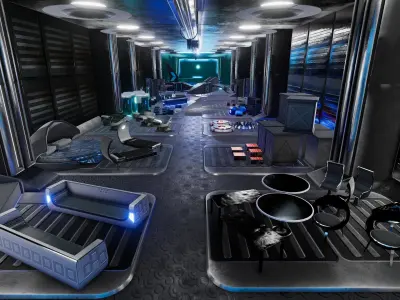 Sci-fi assets and props for interior Low-poly 3D model