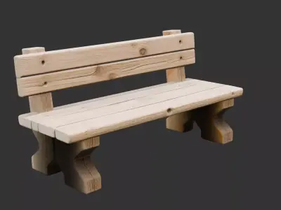 Village Wooden Bench Low-poly 3D model