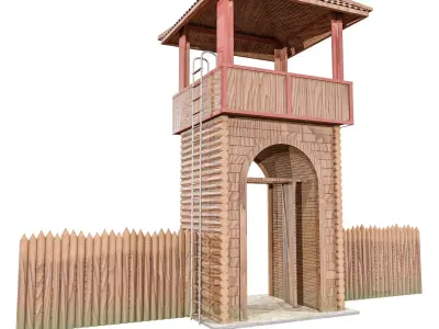 Medieval Fort Gate 2 Colors Low-poly 3D model