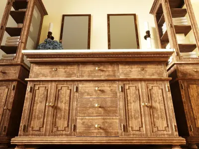Vintage Wooden Bathroom Vanity Set Free 3D model