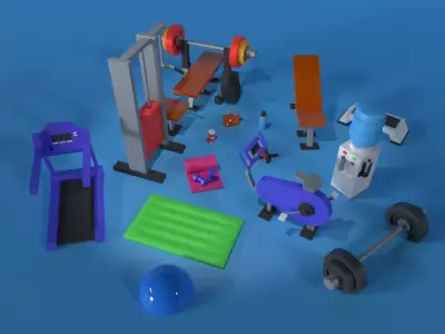 Fun and Vibrant Gym 3D Toon Assets Free low-poly 3D model