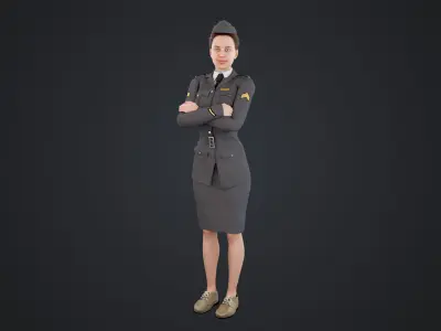 World War II female soldiers Low-poly 3D model