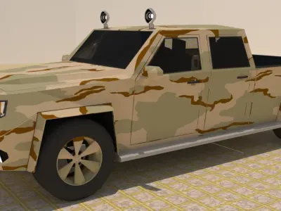 4 Door 4x4 Military Pick-up Truck Low-poly 3D model