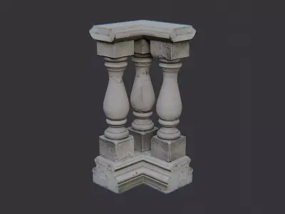 Stone Balustrade Corner with Columns Low-poly 3D model