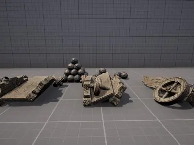 Damaged Pirate Cannons Low-poly 3D model