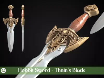 Stylized Hobbit Sword - Thains Blade - Game Ready 3D model