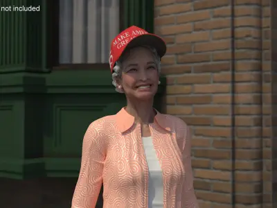 Chinese Grandma Everyday Style in Trump Hat 3D model
