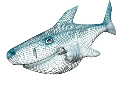 Smiling Cartoon Shark Character Low-poly 3D model