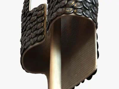 Old scale body armor on wood hanger 3D model