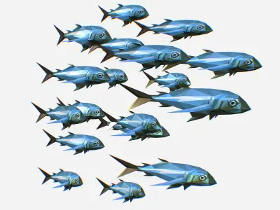 Animated Low Poly Art Flock Green Sea Fish Low-poly 3D model
