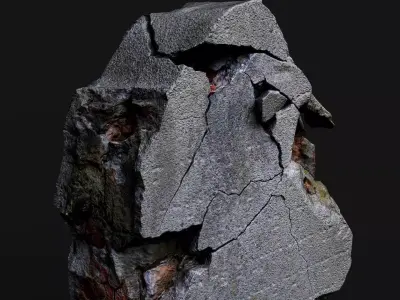 damaged plaster wall bricks part PBR photogrammetry Low-poly 3D model