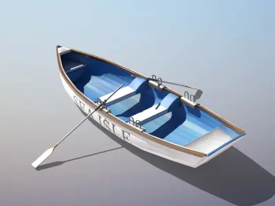 Boat With Oars Low-poly 3D model