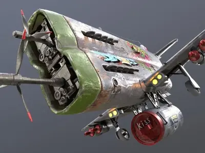 Stylized realistic gray airplane Low-poly 3D model