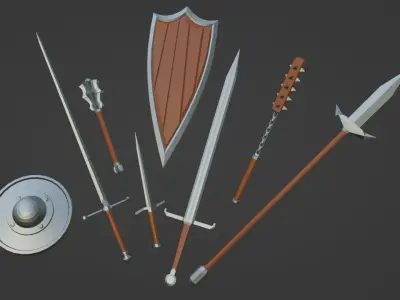 24 Low-poly Medieval Fantasy Weapons For Games And 3D Printing Low-poly 3D model
