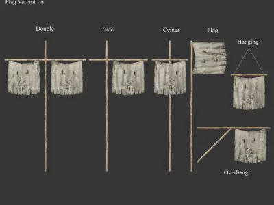 Medieval Crude Decoration Flags and Banners Low-poly 3D model