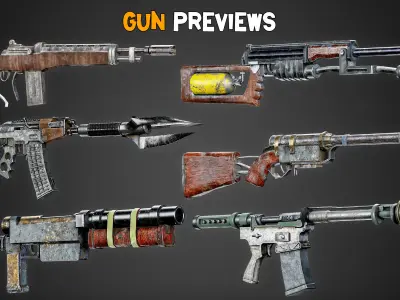 30 Apocalyptic Game-Ready Guns and 4K Textures Low-poly 3D model