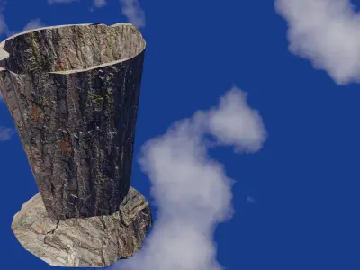 Vase in bark material and damaged shape  Low-poly 3D model