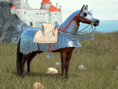 Medieval Armored Warhorse Fur Rigged 3D model purchase