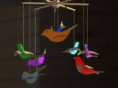 Mobile colorful bird hanging from ceiling 3D model