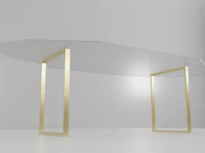Interior furniture Table -Tavolo - Glass and Gold  Free low-poly 3D model