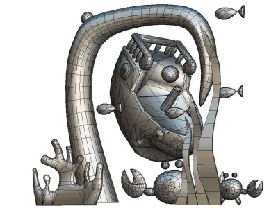 Cartoon 3D illustration Sea Animal Sunken Ship Low-poly 3D model