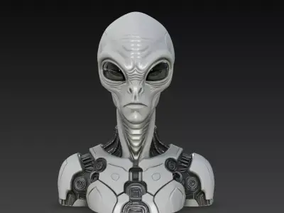 Alien Cyborg Bust STL Futuristic Sci-Fi Creature 3D print model