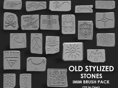 Stylized Old Stone IMM Brush Pack 22 in One 3D model