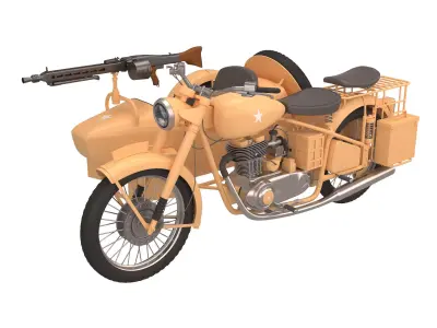 BSA Motorbike Sidecar with Gun Low-poly 3D model
