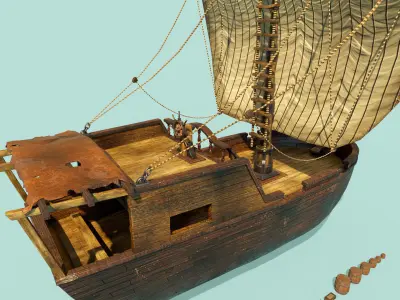 Pirate ship PBR low-poly 3D model Low-poly 3D model