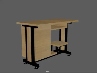 Table desk with shelf and drawers Free low-poly 3D model