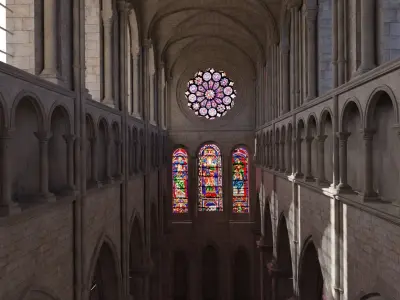 church inside of cathedral with stained glass windows 3D model