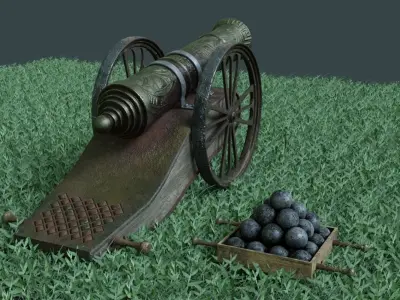 Cannon ceremonial black dust with projectile 3D model