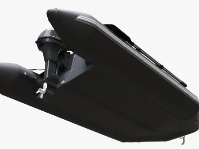 Inflatable boat 03 black with outboard boat motor 3D model