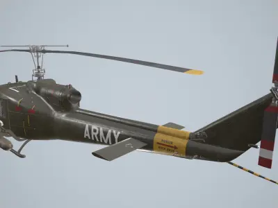 Bell UH-1B US Army Basic Animation Low-poly 3D model