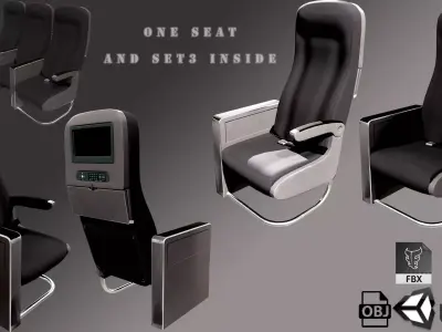 airplane passengers seats PBR Low-poly 3D model