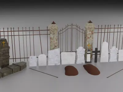 Cemetery Set Low-Poly 3D Model two wooden coffins with cross ... Free low-poly 3D model