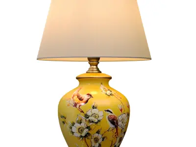 Debby Yellow Ginger Jar ceramic table lamp flower birds pattern 3D model