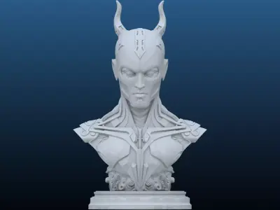 Cyber-Daemon Sentinel  Horned Sci-Fi Beast Bust PM-180 3D print model